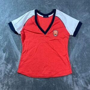 Womens Shirt Red V Neck Baby Tee Fitted Athletic Colorblock Grunge 90s y2k mall